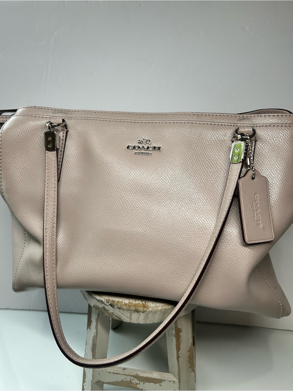 Coach Christie Pebbled Leather Carryall Tote Bag Shoulder Purse Nude Blush Taupe